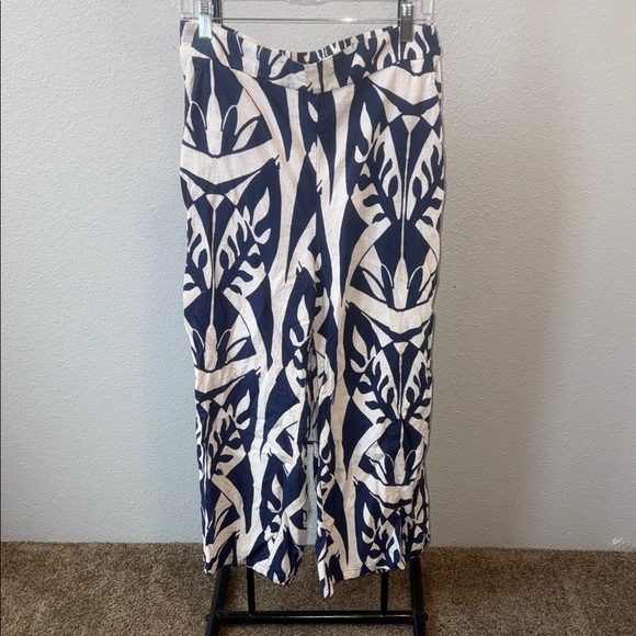 Rachel Zoe Pants - Rachel Zoe Navy and White Patterned Women's Wide Leg Pants